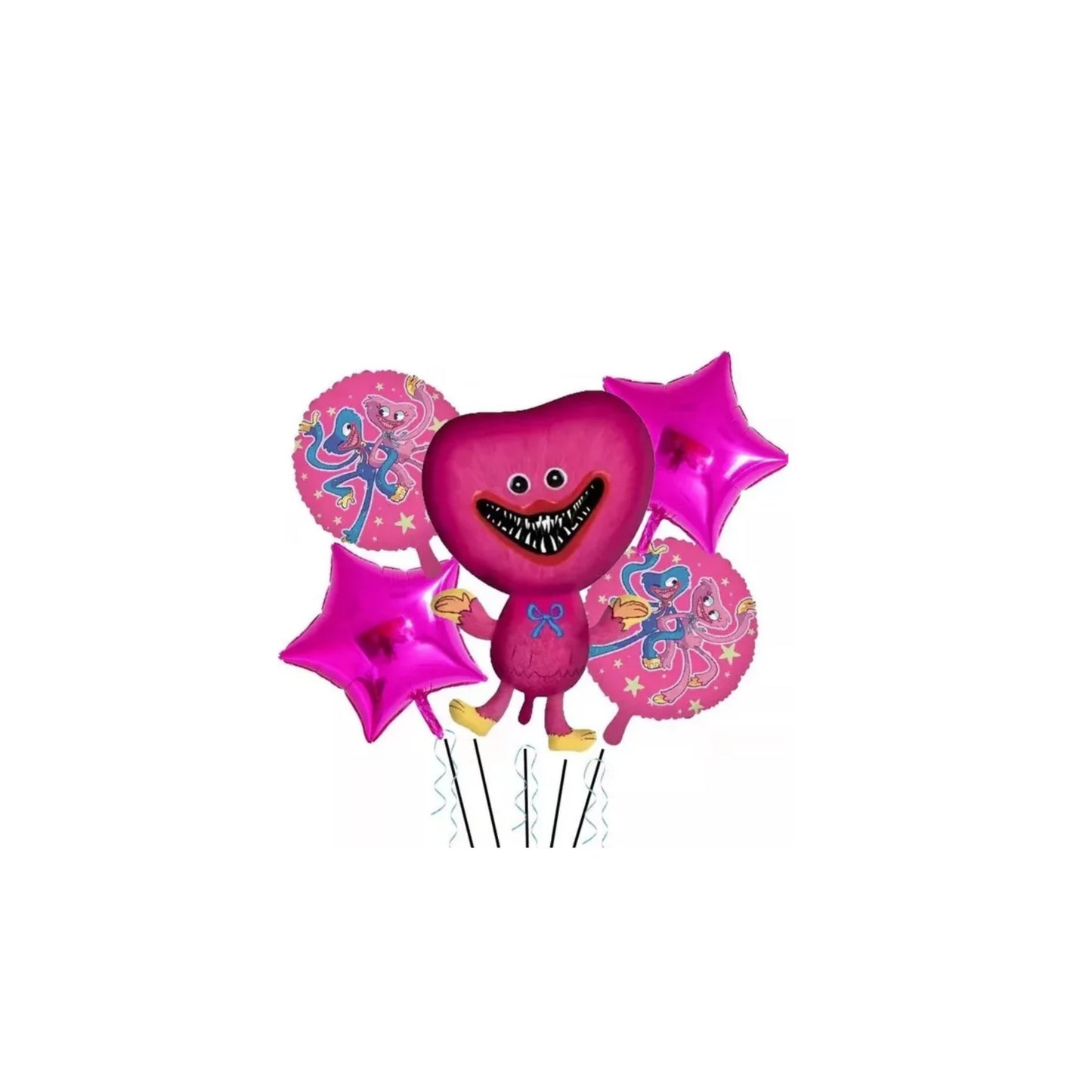 Kit globos metalicos temática huggy Buggy rosa