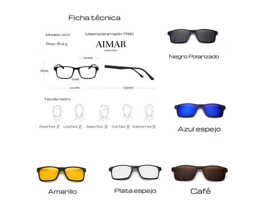 Lentes Armazón 5 En 1 Magnético Para Graduar 8816- 2247