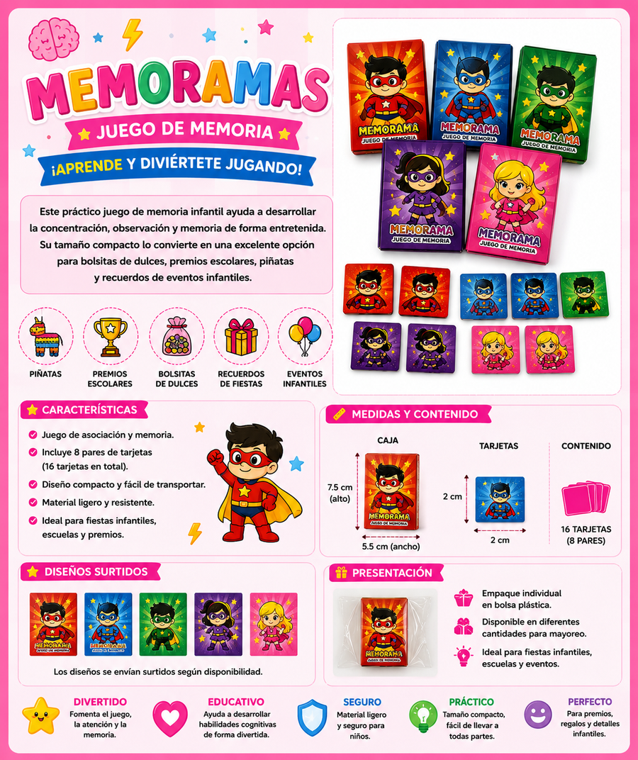 Juego de Memoria Infantil de Bolsillo Tarjetas Educativas Premio para Fiesta 12 pzs