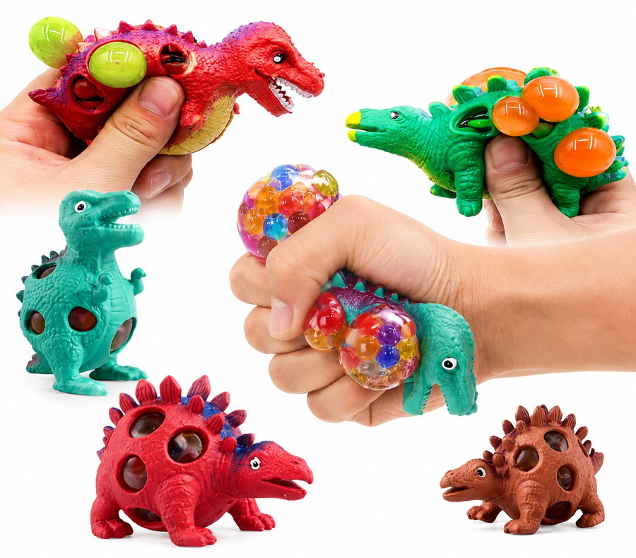 Dinosaurios Squishy Antiestrés Sensoriales con Pelotas Orbeez Juguete Piñata Bolo Fiesta Infantil Premio 6 Pzas