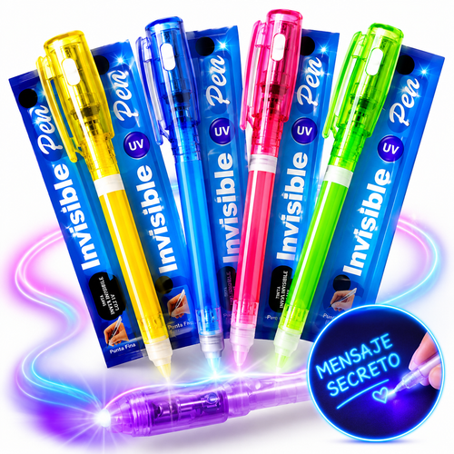 Planilla pluma invisible mágica 12pz  con luz uv| Marcador secreto infantil |