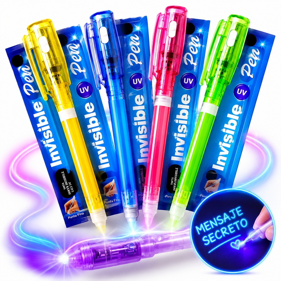 Planilla pluma invisible mágica 12pz  con luz uv| Marcador secreto infantil |