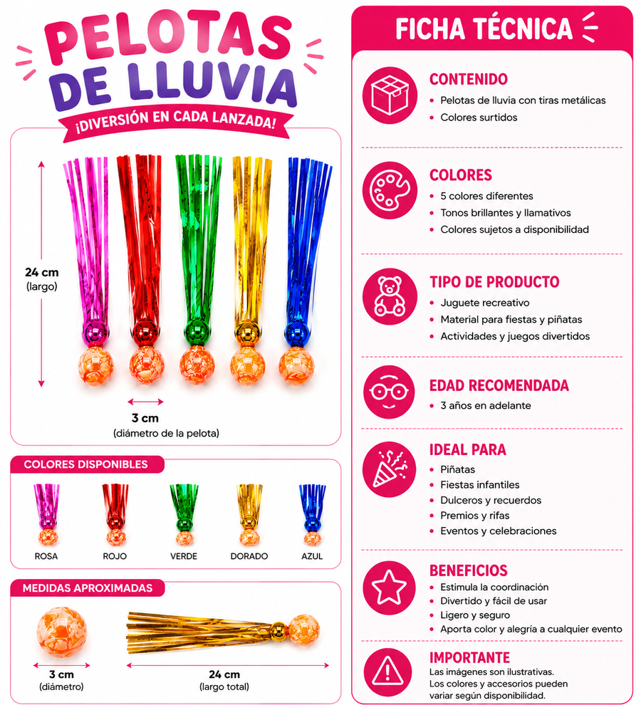 Planilla Pelotas de Lluvia para Piñata 20 pzas | Juguetes para Fiestas Infantiles