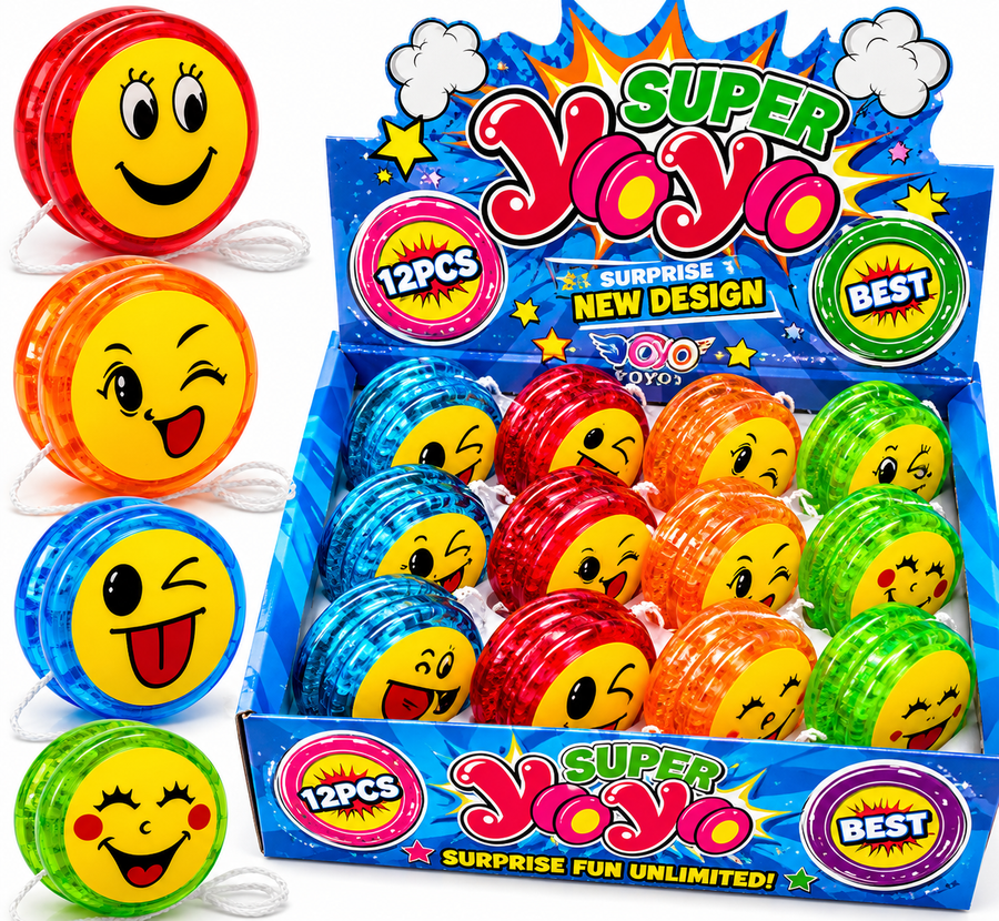 Yoyos de Luz Emoji con LED 12 pzas Juguete para Piñata Bolo Fiesta Infantil Premio Surtido