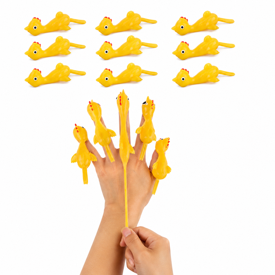 Planilla Pollitos Voladores Lanzadores de Goma para Dedos 20 pzas|Juguete Divertido para Piñatas, Premios y Bolos