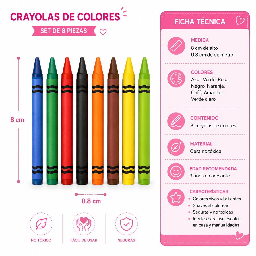 Caja de 6 Crayolas de Colores para Niños | Recuerdo para Piñata, Bolo, Fiesta Infantil y Escuela