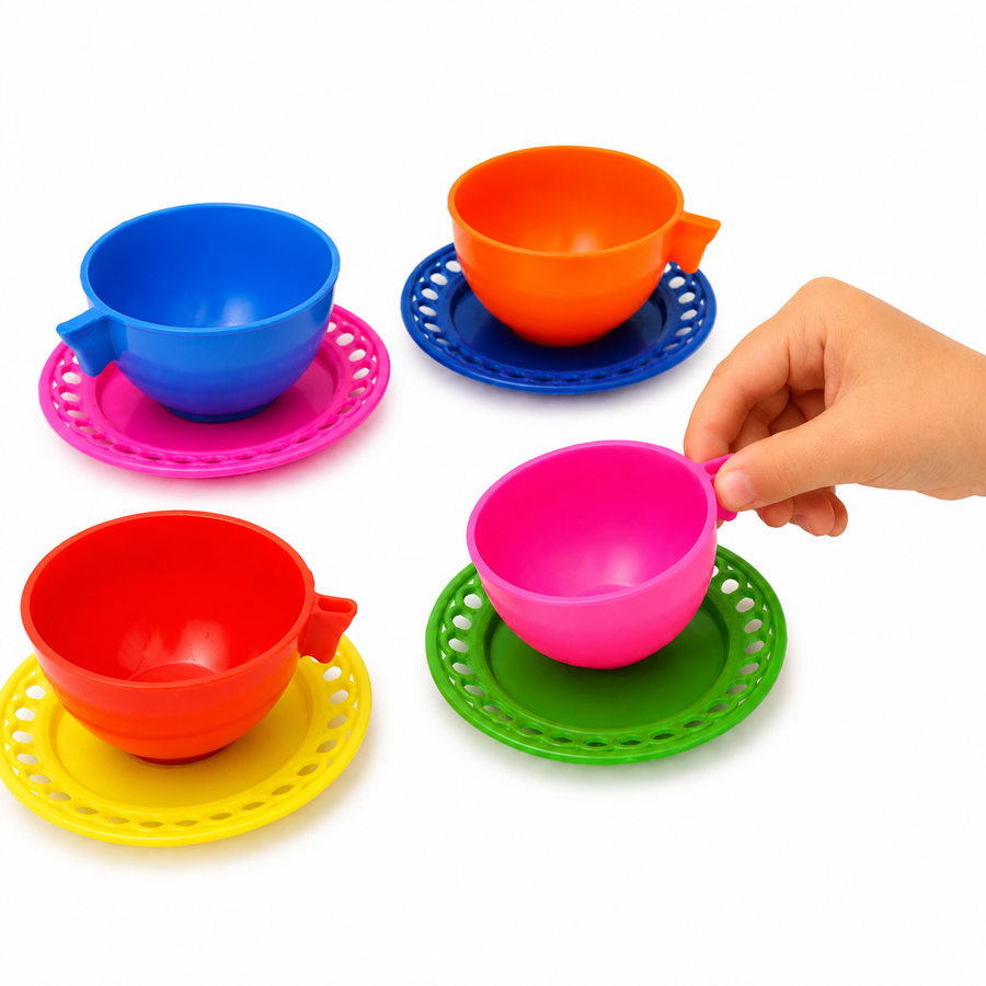 Juego de Té Infantil de Plástico Mini Tazas y Platitos Colores 50 tazitas + platitos Surtidos