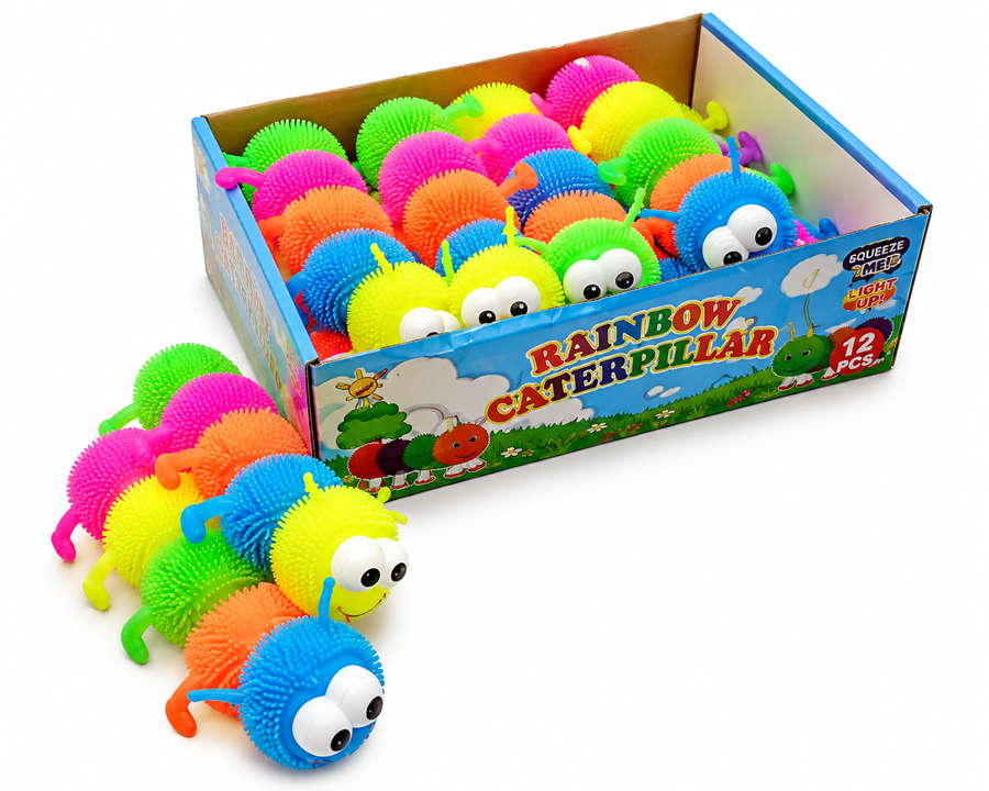 Gusanos Luminosos Squishy Sensoriales Antiestrés LED Juguete Para Piñata Bolo Fiesta Infantil Premio Pack 6 Pzas