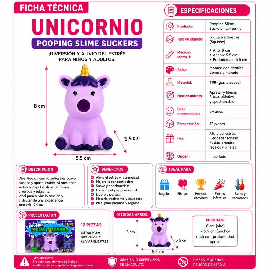 5 Squishys Vomitones con Slime Animales Antiestrés | Juguetes Sensoriales para Piñatas, Premios y Regalos