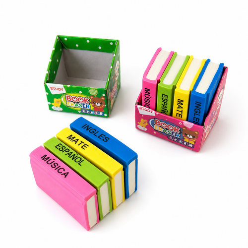 Set de 4 Gomas para Borrar en Forma de Libros Escolares Mini Borradores de Colores