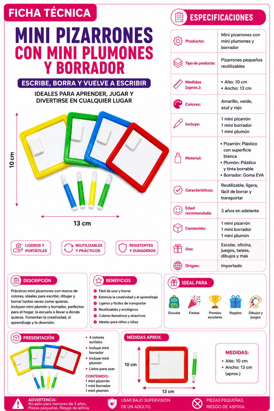 12 pizarrón chico (precio por docena )