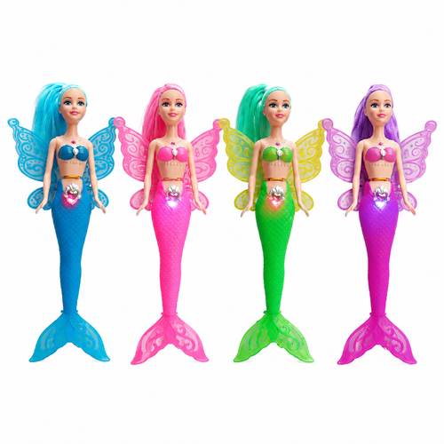 Muñecas Sirena Luminosas 30 cm | Planilla 4 Pzas Colores Surtidos para Piñata, Bolo y Regalo Infantil