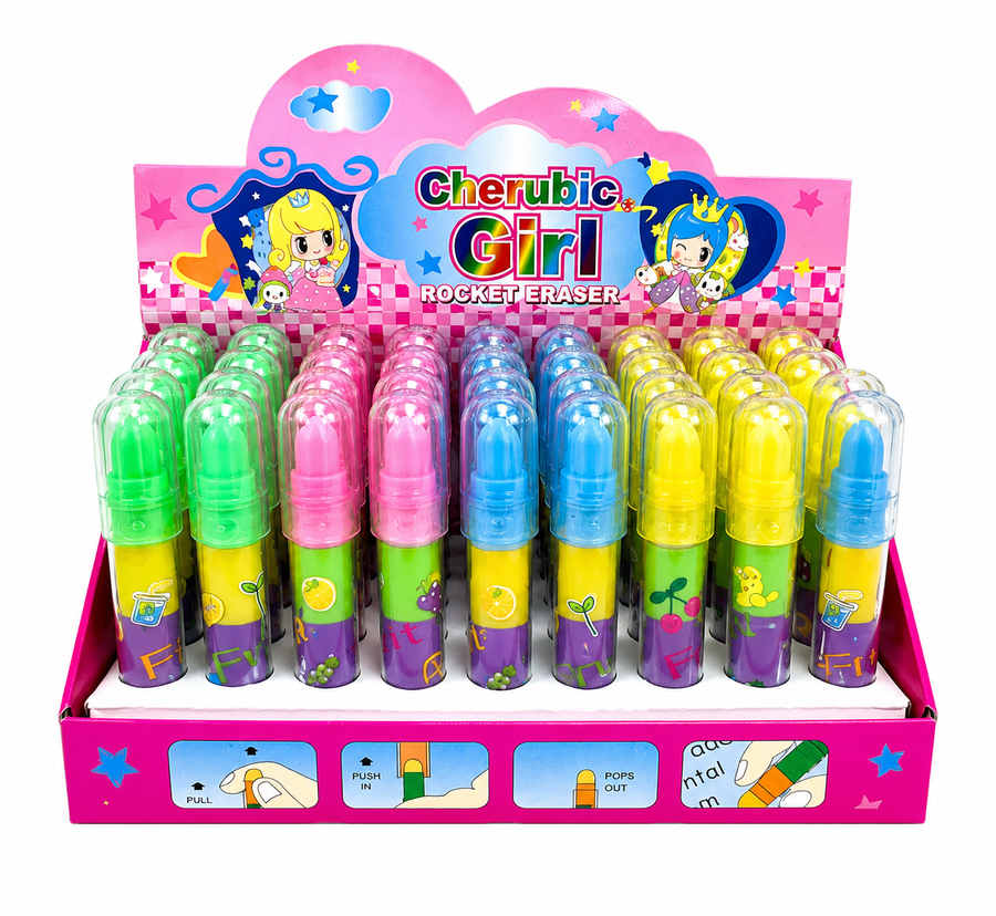 Caja 36 Gomas de Borrar Tipo Lápiz Colores Pastel Intercambiables Mayoreo