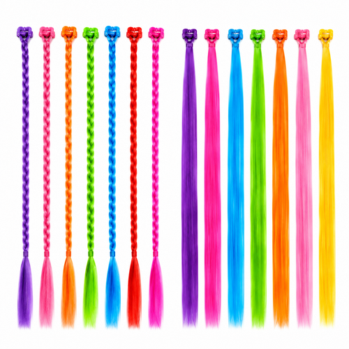 Planilla Mechones de Colores para Niñas 30 Pzas | Extensiones de Cabello para Fiesta, Piñata, Bolo y Recuerdos Infantiles