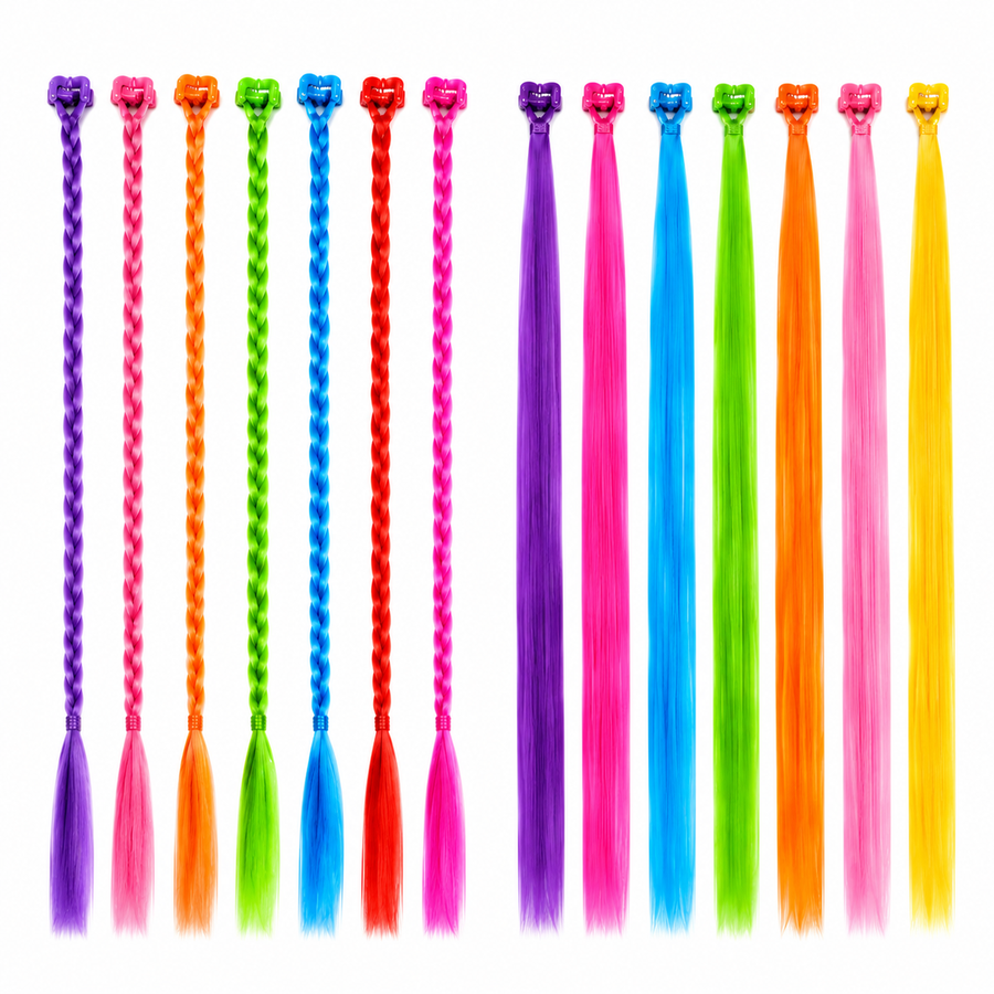 Planilla Mechones de Colores para Niñas 30 Pzas | Extensiones de Cabello para Fiesta, Piñata, Bolo y Recuerdos Infantiles