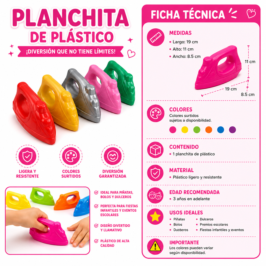 Planchitas de Plástico 12 pzas Juguete Infantil para Piñatas, Bolos y Premios Escolares | Colores Surtidos