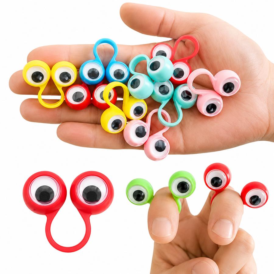 Ojos Saltarines para Dedos Juguete Divertido Infantil 12 Pzas Colores Surtidos |anillos dedos ojos