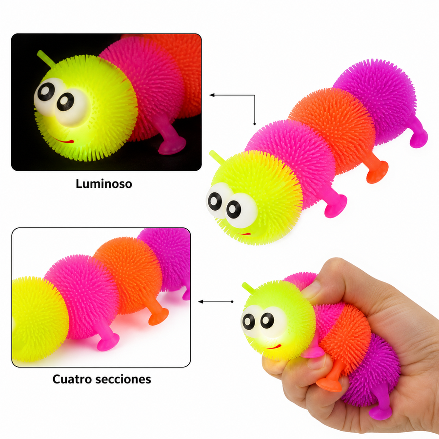 Gusanos Luminosos Squishy Sensoriales Antiestrés LED Juguete Para Piñata Bolo Fiesta Infantil Premio Pack 6 Pzas