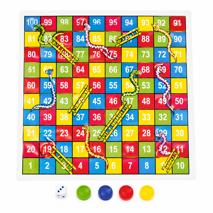 Juego de Serpientes y Escaleras Infantil  1 pza| Tablero con Dado y Fichas para Piñatas, Premios y Diversión Familiar