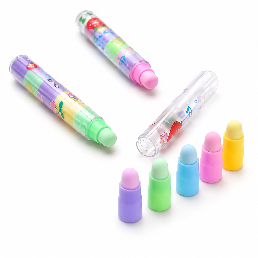 Caja 36 Gomas de Borrar Tipo Lápiz Colores Pastel Intercambiables Mayoreo