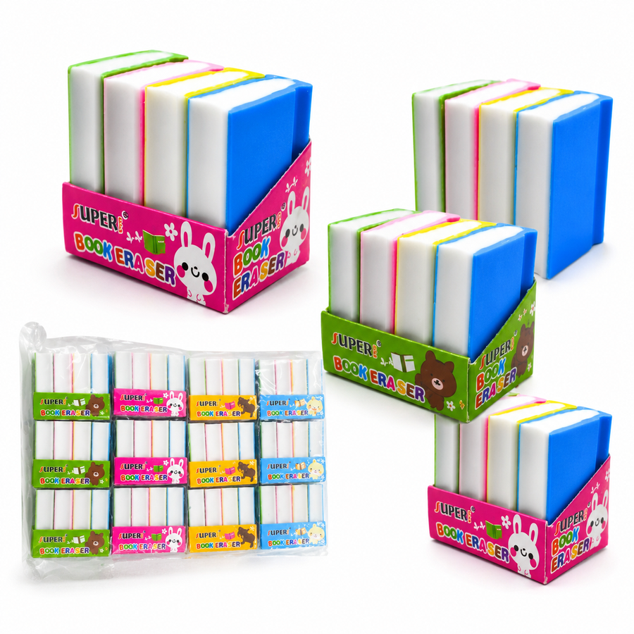 Set de 4 Gomas para Borrar en Forma de Libros Escolares Mini Borradores de Colores