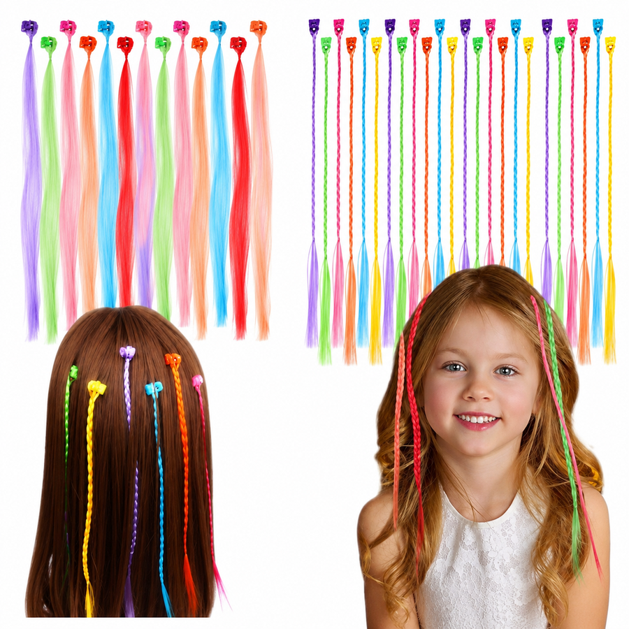 Planilla Mechones de Colores para Niñas 30 Pzas | Extensiones de Cabello para Fiesta, Piñata, Bolo y Recuerdos Infantiles