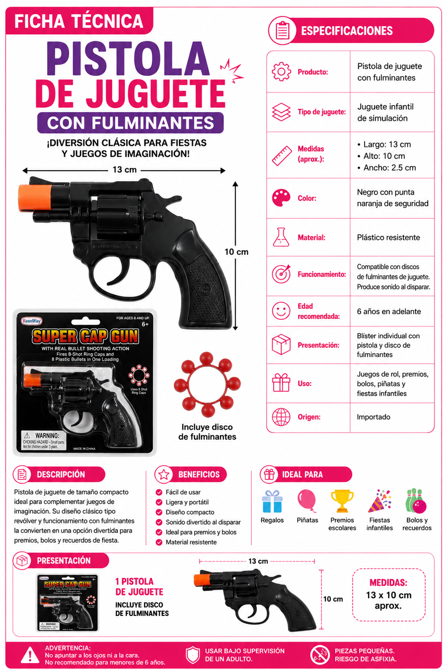 Pistola Chinampina De Juguete Con Fulminantes Premio Piñata Fiesta