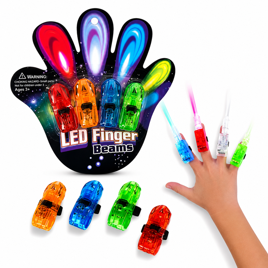 4 Anillos Luminosos LED para Dedos | Luces para Fiestas, Batucadas, Premios y Eventos Infantiles