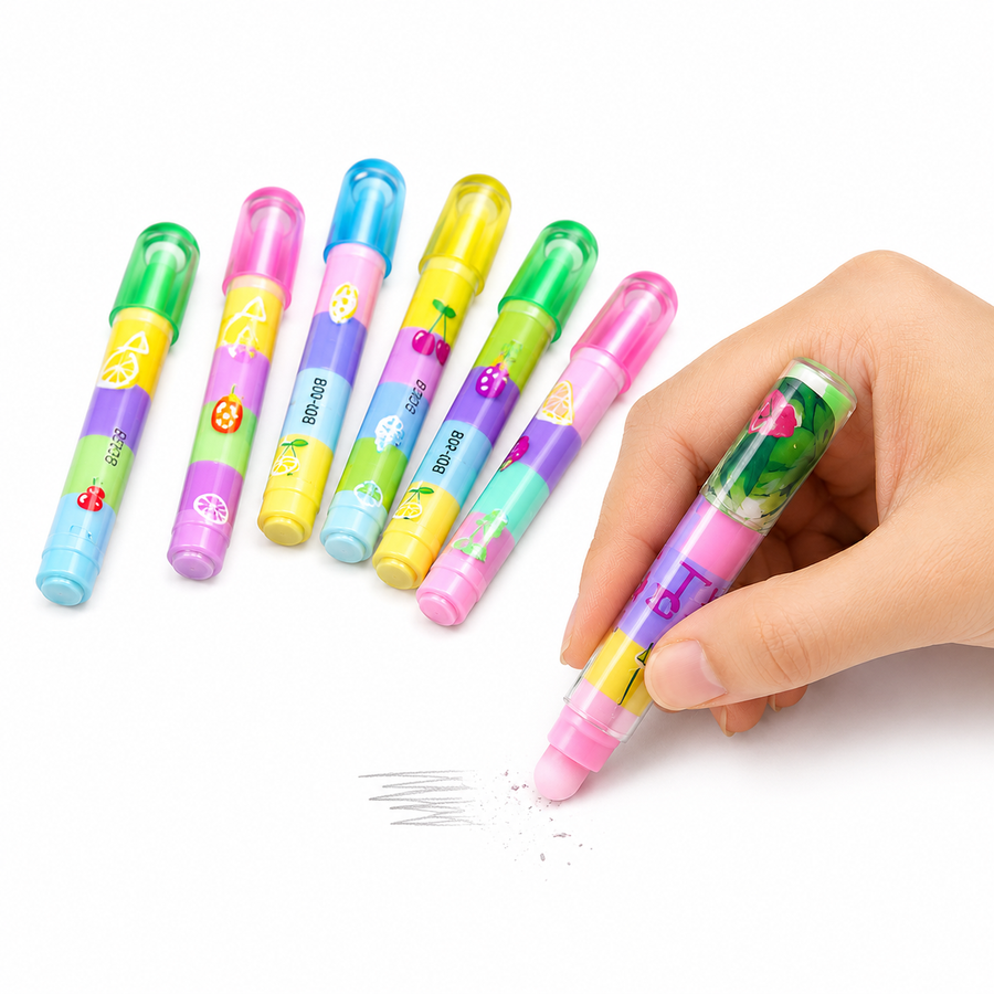 Caja 36 Gomas de Borrar Tipo Lápiz Colores Pastel Intercambiables Mayoreo