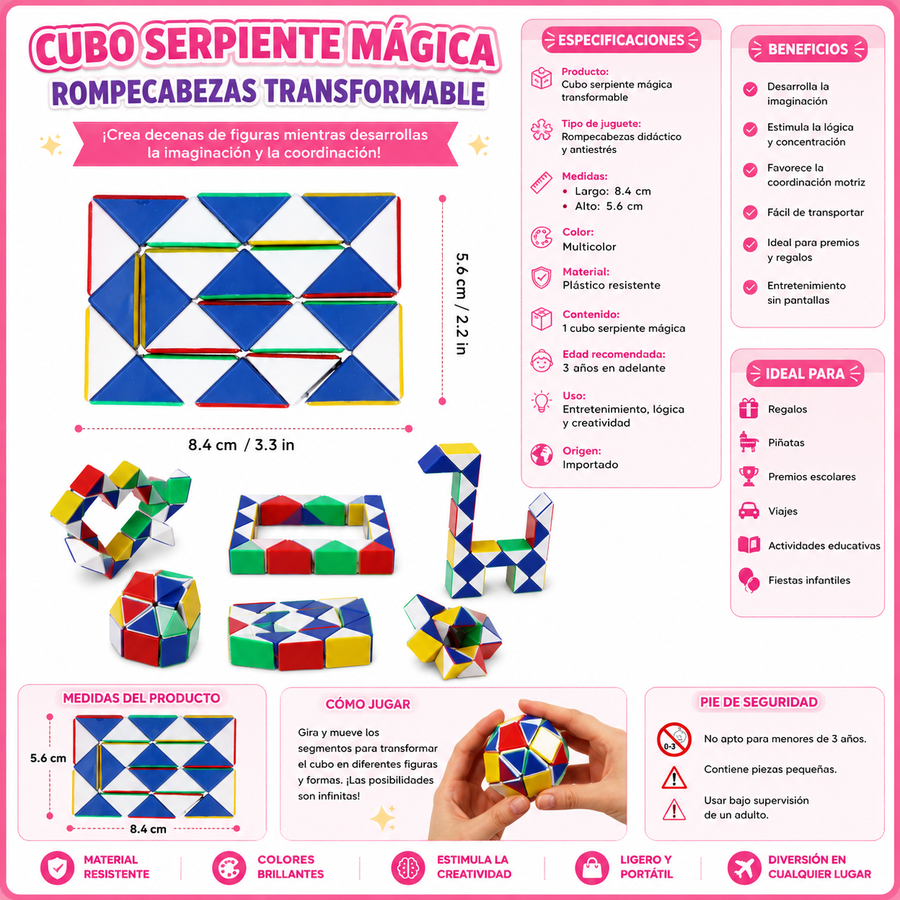Serpiente Mágica Transformable De Colores Rompecabezas Articulado Juguete Didáctico 1 Pza