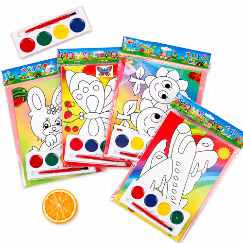 Planilla Acuarelas para Colorear Infantil con Pincel y Diseño Surtido 15 pzs