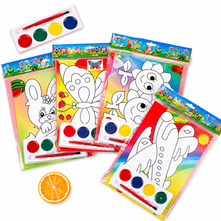 Planilla Acuarelas para Colorear Infantil con Pincel y Diseño Surtido 15 pzs