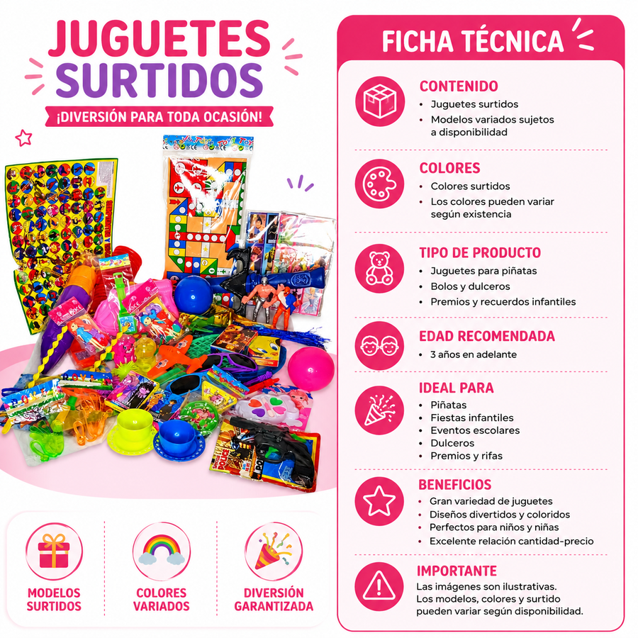 Juguetes para Piñata Surtidos | Relleno para Piñatas, Bolos, Dulceros y Fiestas Infantiles
