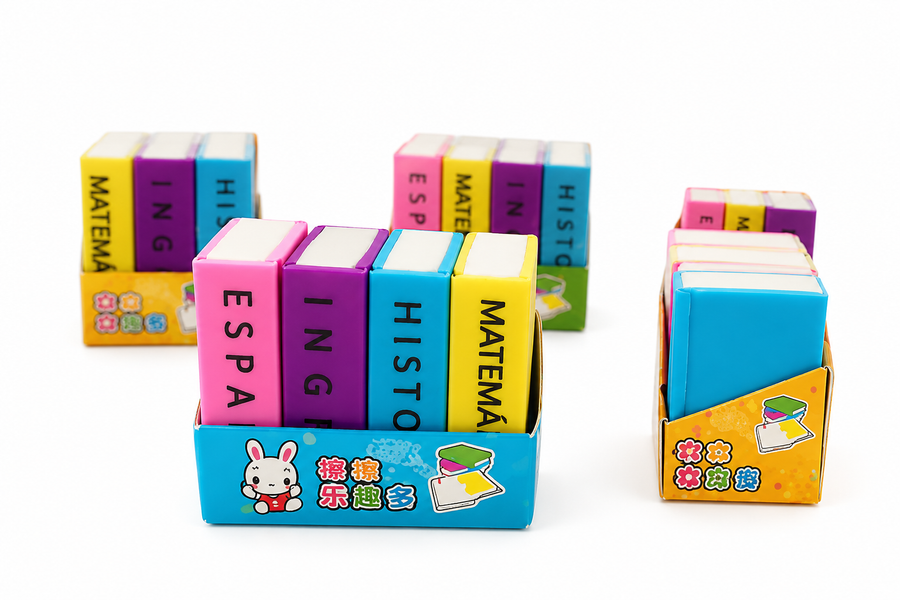 Set de 4 Gomas para Borrar en Forma de Libros Escolares Mini Borradores de Colores