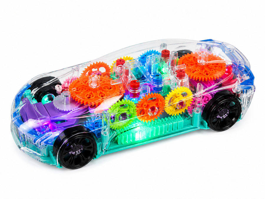 Vehículo Transparente con Engranajes, Luces LED y Sonido | Avión, Tren o Auto Didáctico | 1 Pieza