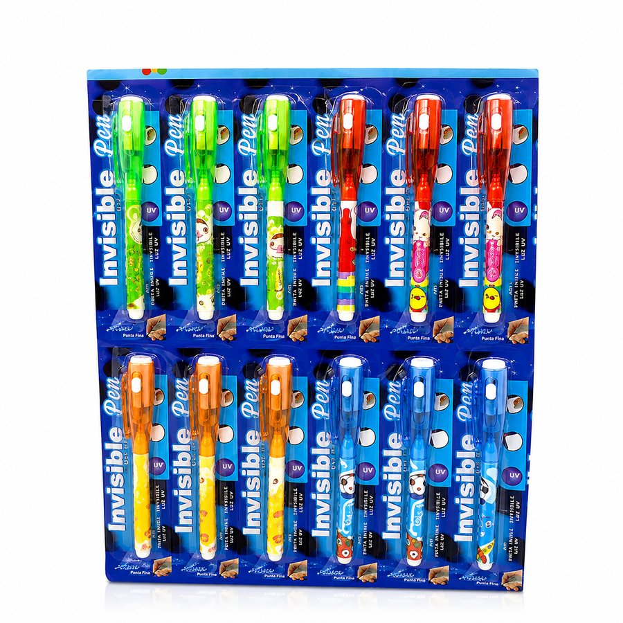 Planilla pluma invisible mágica 12pz  con luz uv| Marcador secreto infantil |