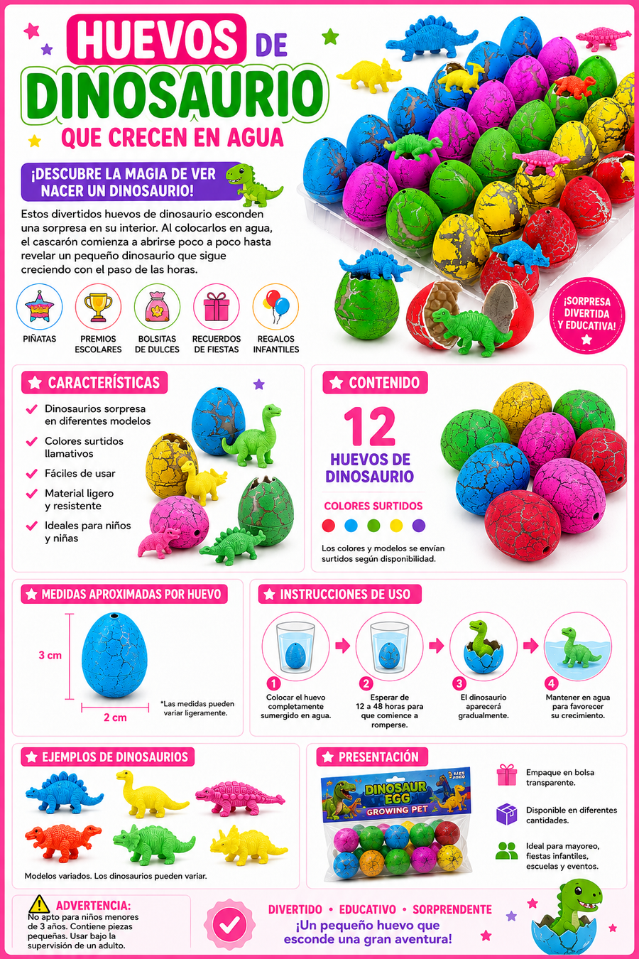 Caja Con 60 Huevos Dinosaurio Eclosionan Crecen En Agua (precio por caja)