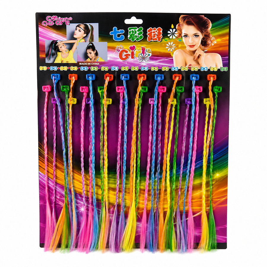 Planilla Mechones de Colores para Niñas 30 Pzas | Extensiones de Cabello para Fiesta, Piñata, Bolo y Recuerdos Infantiles